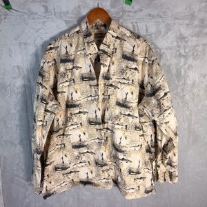 Natural Issue Wrinkle Free Fly Fishing Print Cotton Shirt 2X